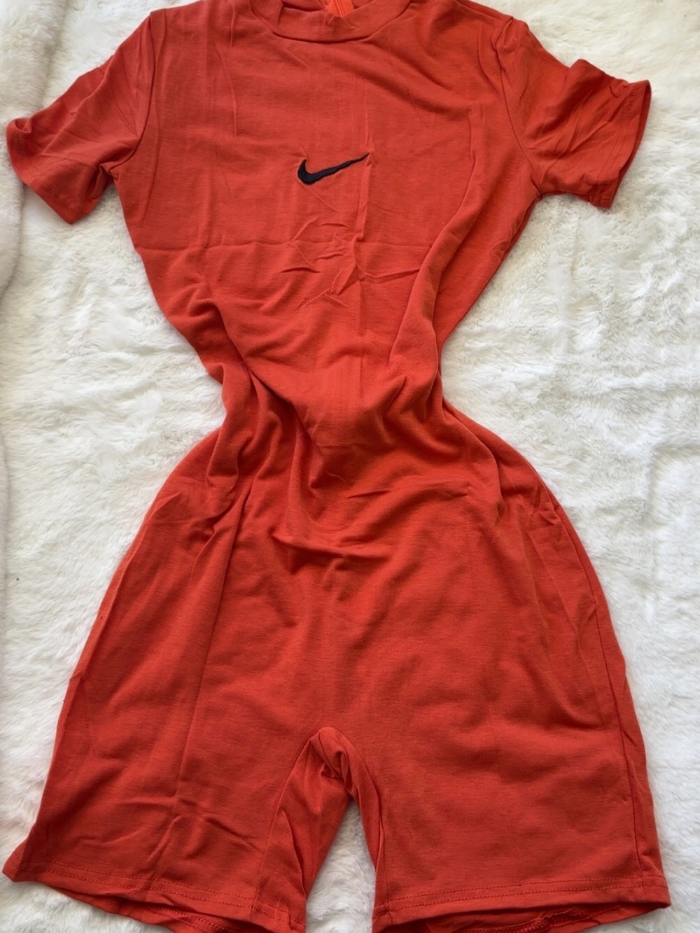 Nike Red-Orange Short Sleeve Romper with Black Swoosh